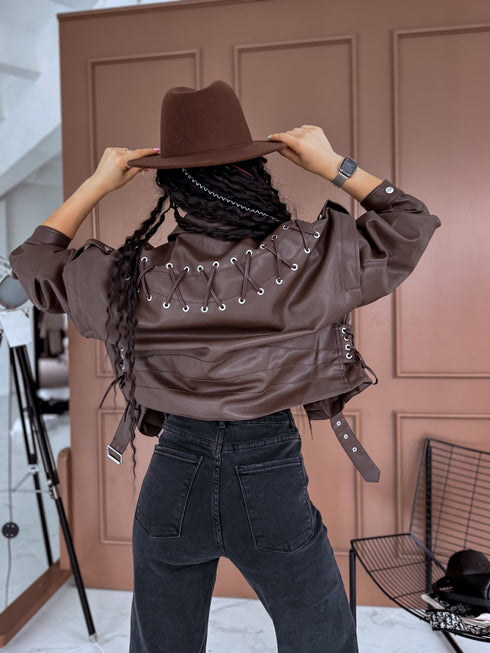 Ādas imitācijas jaka "CORSELET FL170" - CHOCO